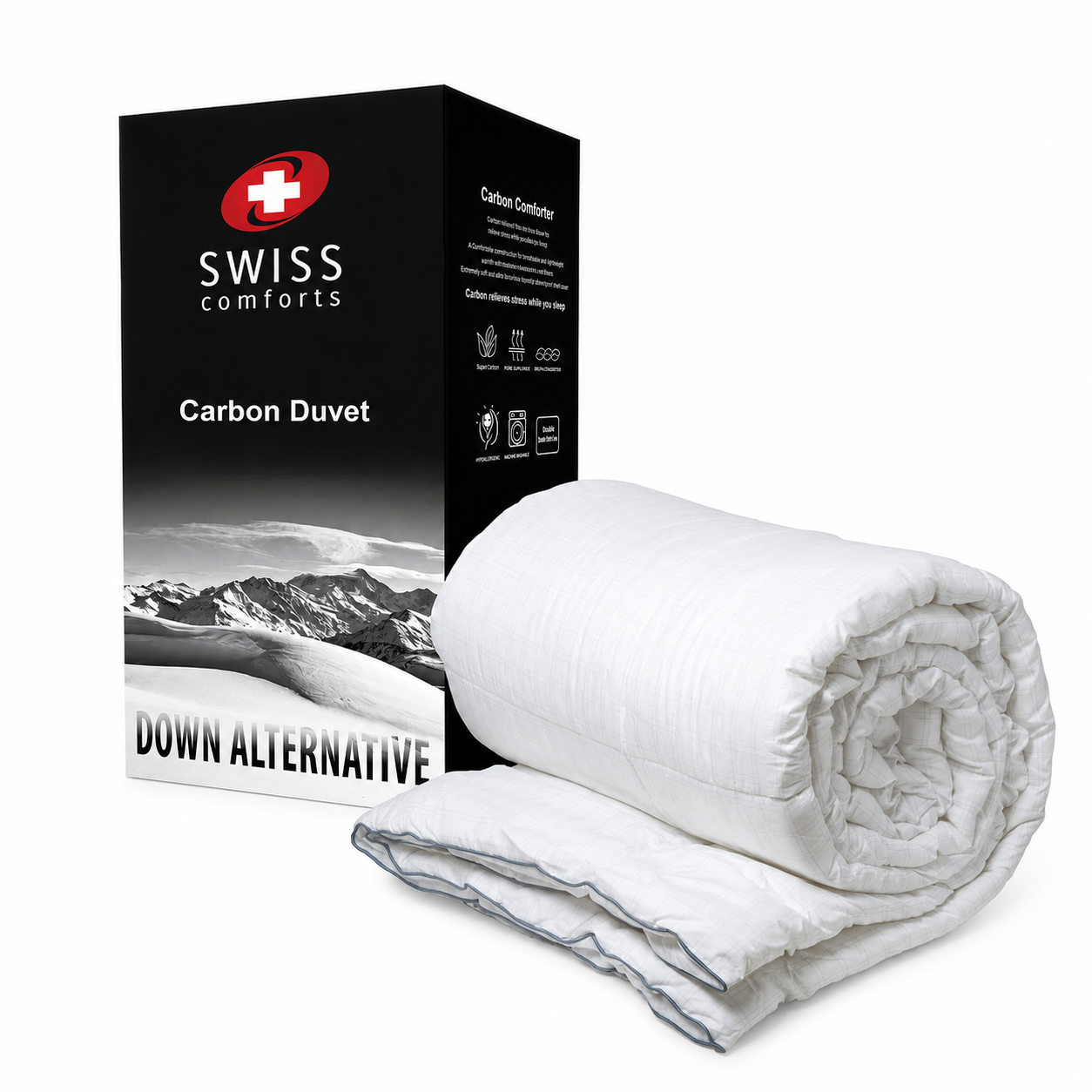 Swiss Comforts — Couette Carbon en duvet alternatif — vue recréée sur fond blanc 2