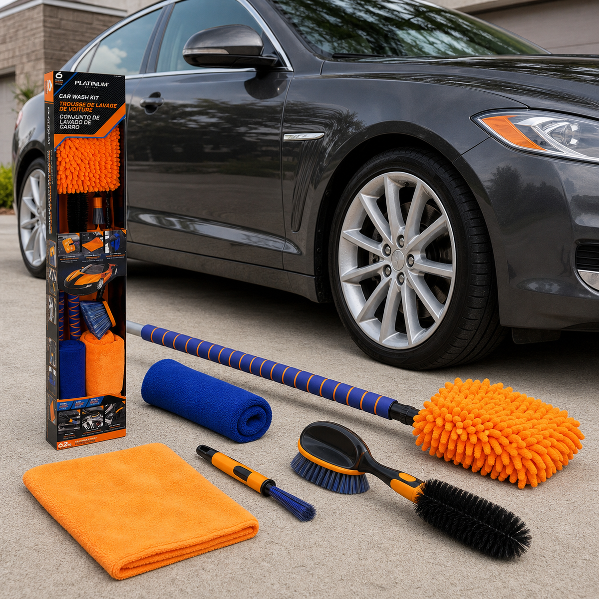 Red Star Platinum Series — Trousse de lavage 6 pièces près d’une voiture