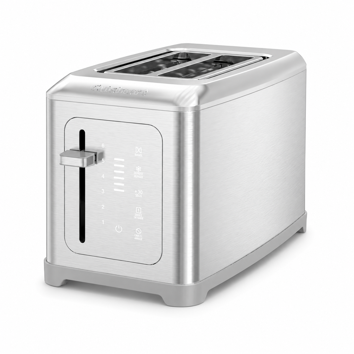 Grille-pain numérique tactile Cuisinart 2 tranches sur fond blanc