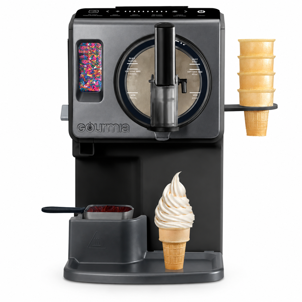 Machine Gourmia 2 L à crème glacée molle et boissons glacées sur fond blanc