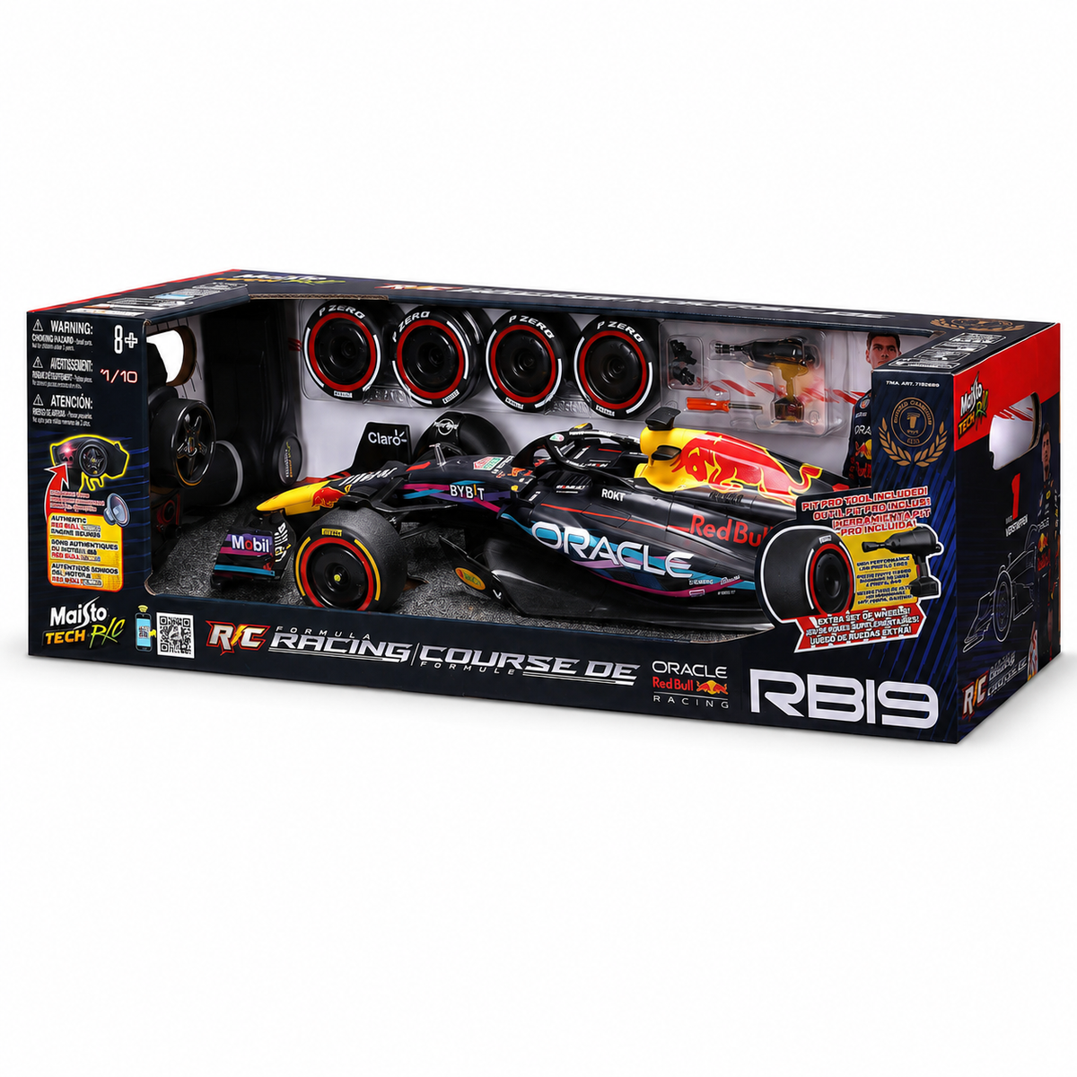 Boîte Maisto Tech Formula Racing Red Bull RB19 vue de droite sur fond blanc
