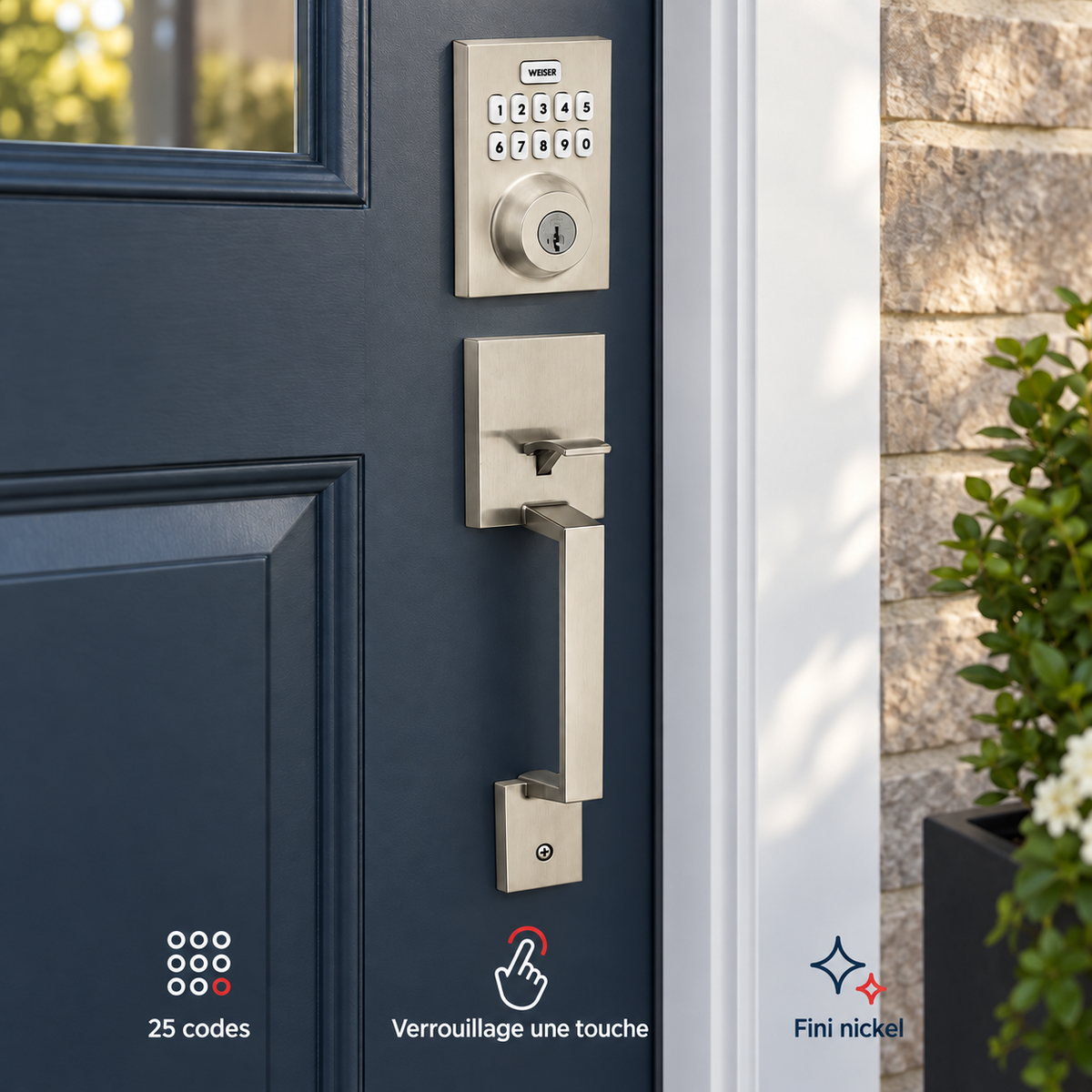 Weiser — Serrure électronique et poignée de porte — nickel — contexte