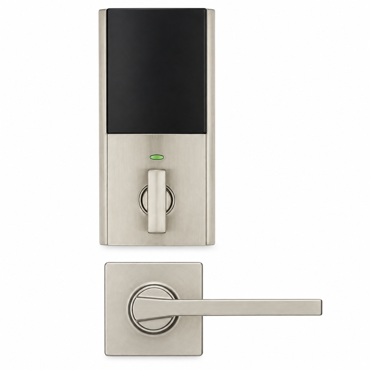 Weiser — Serrure électronique et poignée de porte — nickel — fond-blanc-interieur