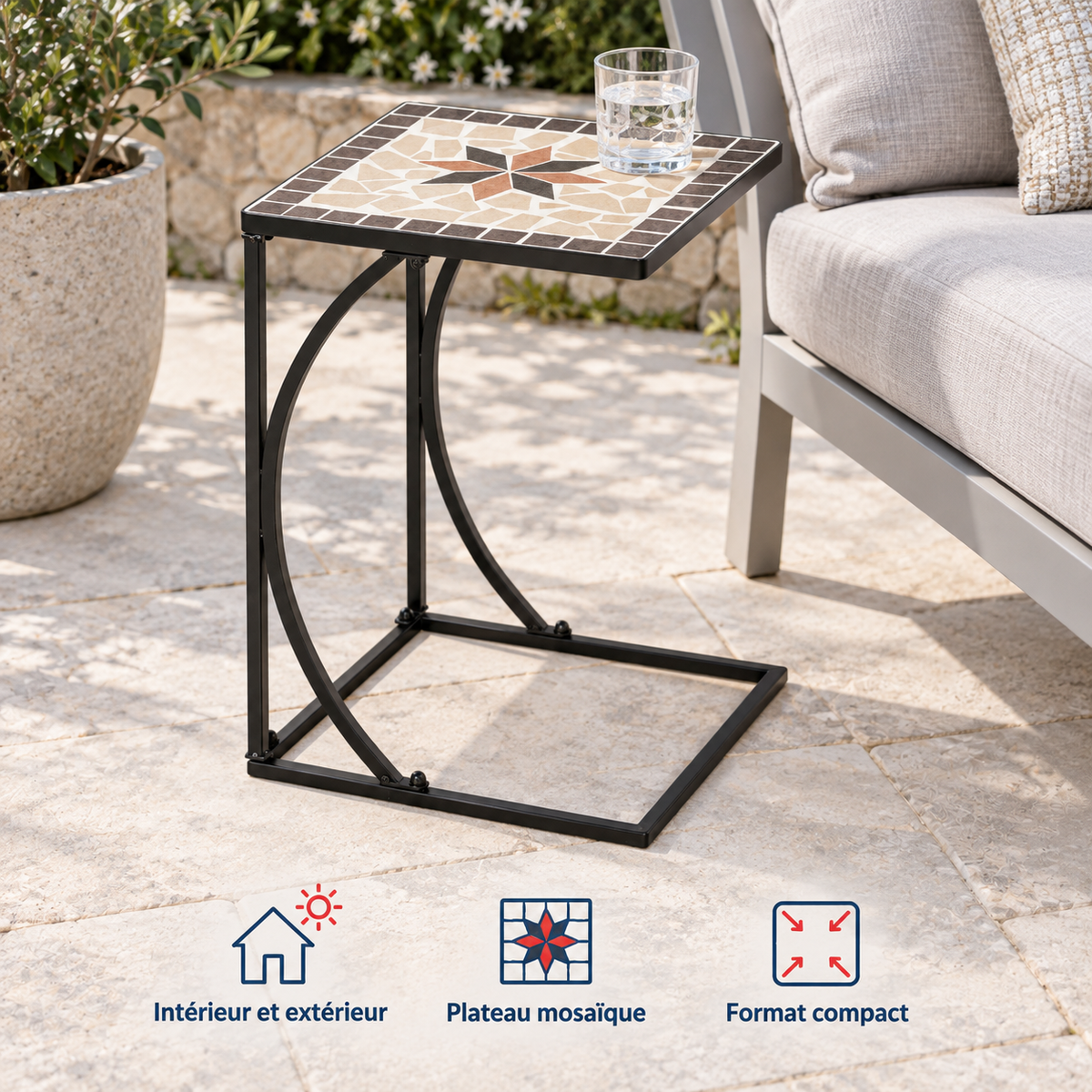 Outsunny — Table d’appoint mosaïque à base en C — mise en situation
