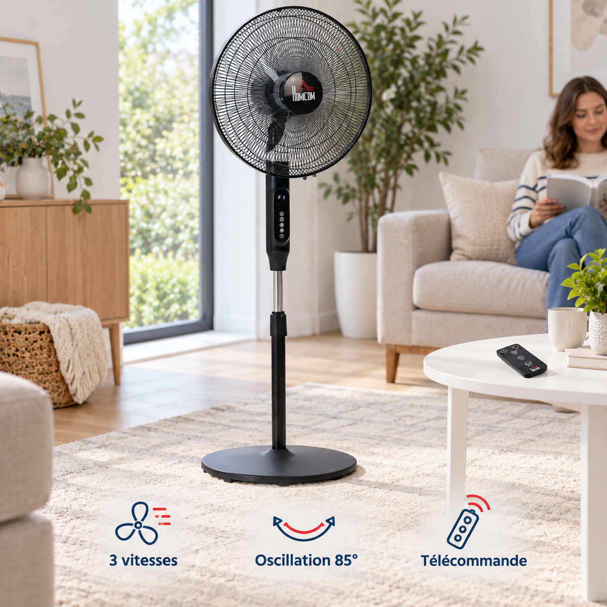 HOMCOM — Ventilateur sur pied avec télécommande — mise en situation
