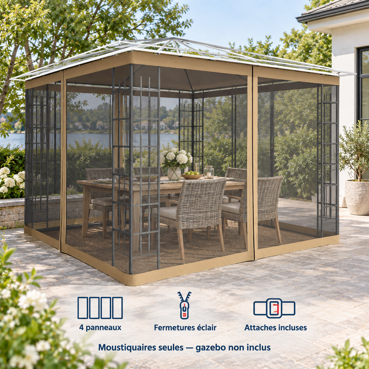 Outsunny — Moustiquaires de remplacement pour gazebo 10 × 10 pi, beiges — mise en situation