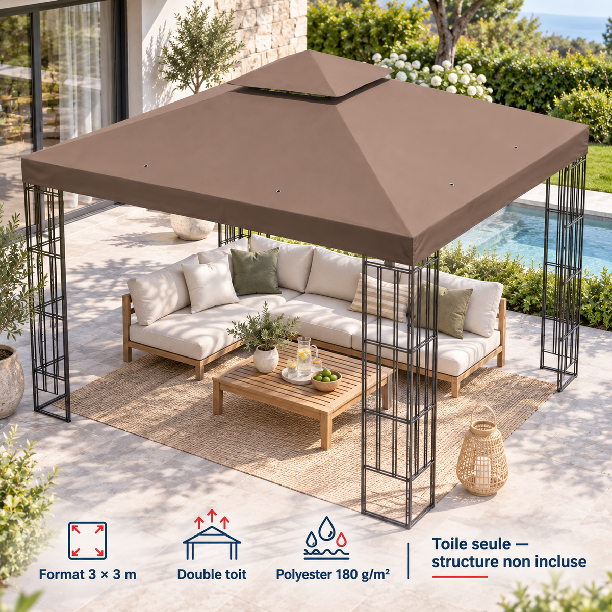 Outsunny — Toile de remplacement pour gazebo à toit double, café — mise en situation